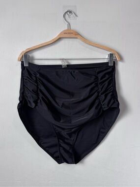 ✨3/$30✨ SHEIN Curve High-Waisted Ruched Bikini Bottoms | Solid Black | Size 1XL